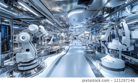 A young Japanese man is concentrating on his research in a clean room. 121297146