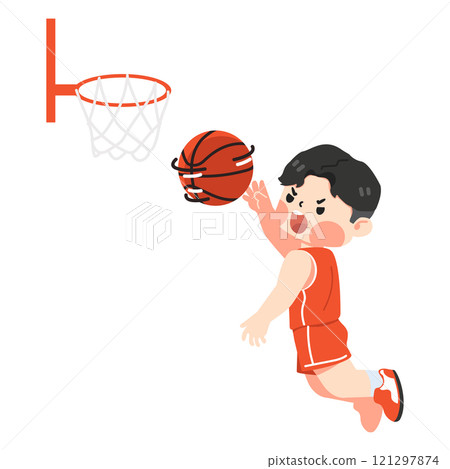 cute cartoon basketball player dunking cute cartoon basketball player dunking 121297874