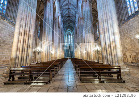 Inside the church of the Monastery of Santa Maria da Vitoria, Our Lady of the Victory at Batalha, Portugal 121298196