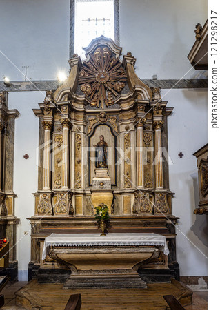 Interior and magnificent azulejo tiling in the famous Santuario de Nossa Senhora da Nazare in Portugal Interior and magnificent azulejo tiling in the famous Santuario de Nossa Senhora da Nazare in Portugal 121298217
