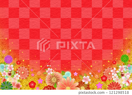 日式圖案：花朵與格子圖案 121298518