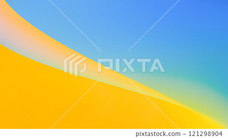 A vibrant abstract gradient featuring smooth transitions between yellow and blue, with a soft green hue blending the two colors seamlessly. 121298904