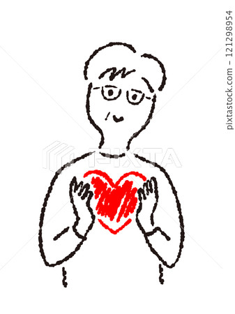 一位老人抱著一顆心的簡單手繪插圖 一位老人抱著一顆心的簡單手繪插圖 121298954