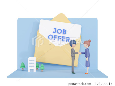 3DCG | 一位年輕女子在收到工作邀請函並被錄用後與公司高層握手。 121299017