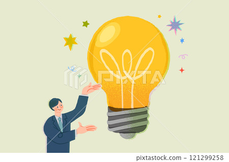 一個穿西裝的男人炫耀他的想法 121299258