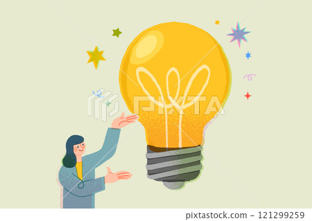 A woman in a suit presenting an idea 121299259