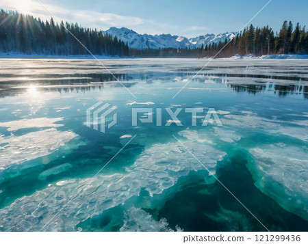 frozen river in winter frozen river in winter 121299436