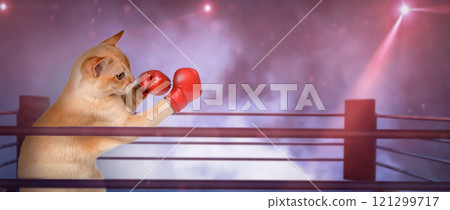 Cat - boxer in red boxing gloves. Cat - boxer in red boxing gloves. 121299717