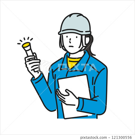 Stock Illustration: A female worker holding a flashlight and inspecting 121300556