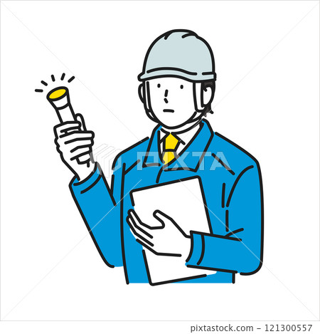 Stock Illustration: A male worker inspecting with a flashlight 121300557