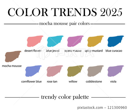 Mocha mousse pair colors palette. Coloristic trends 2025. 121300960