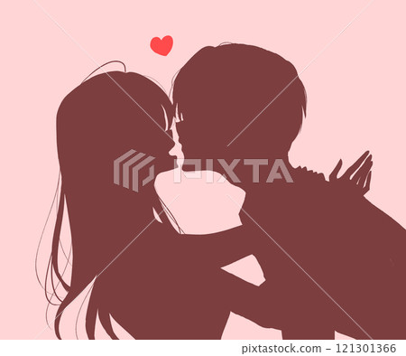 Man and smiling woman about to kiss silhouette Man and smiling woman about to kiss silhouette 121301366