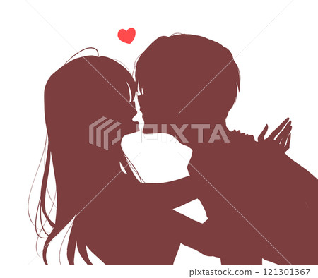 Man and smiling woman about to kiss silhouette Man and smiling woman about to kiss silhouette 121301367