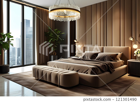 Bedroom in Mochca mousse color. Interior concept 121301490