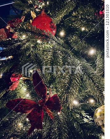 Christmas Tree with red Decorations . Festive concept. 121301810