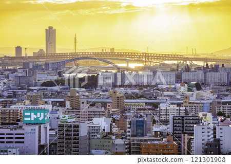 Osaka cityscape as seen from Tsutenkaku Observatory (Osaka City, Osaka Prefecture) 121301908