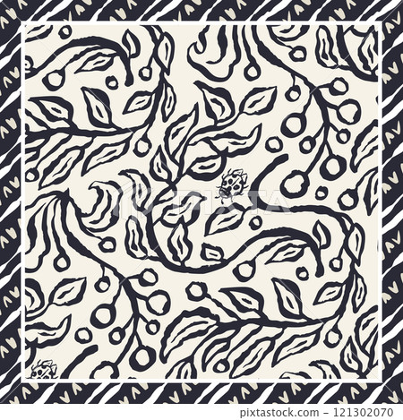 Monochrome black and white brush strokes inky trailing branches scarf or bandana design Monochrome black and white brush strokes inky trailing branches scarf or bandana design 121302070