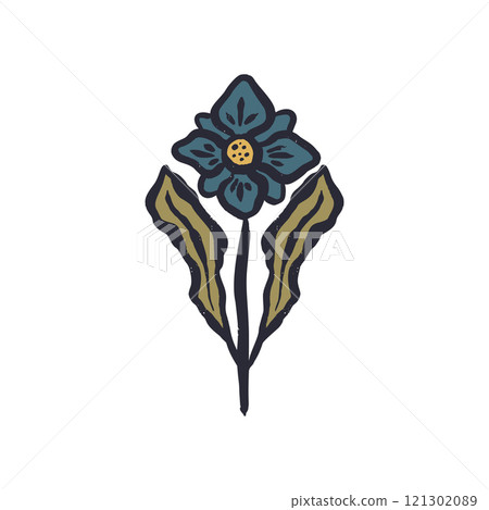 Black outline minimal abstract inky flower 121302089