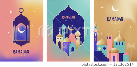 Ramadan Kareem. Modern geometric Islamic greeting card template and wallpaper design. Poster and Ramadan Kareem. Modern geometric Islamic greeting card template and wallpaper design. Poster and 121302514