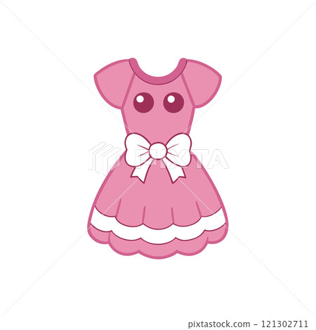 Charming vector art of a vintage polka dot eyelet baby girls dress silhouette. Perfect for retro fashion, babywear, and creative graphic design projects. Charming vector art of a vintage polka dot eyelet baby girls dress silhouette. Perfect for retro fashion, babywear, and creative graphic design projects. 121302711