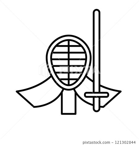 Kendo mask and bamboo sword icon 121302844