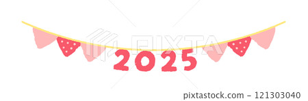 2025 lettering and triangular flags - hand drawn cute 2025 year decoration garland for design 121303040