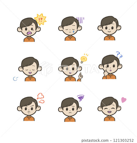 Hand-drawn: Boys' facial expressions set 121303252