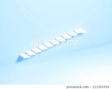 藍色背景上的白色樓梯。 121303434