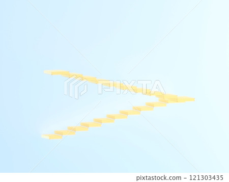 藍色背景上的黃色樓梯。樓梯狀物體。 藍色背景上的黃色樓梯。樓梯狀物體。 121303435