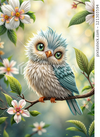 Cartoon owl in a fairy forest 121303594