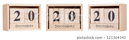 Wooden calendar, a set of dates of the month 20 December, on a white and transparent background 121304342