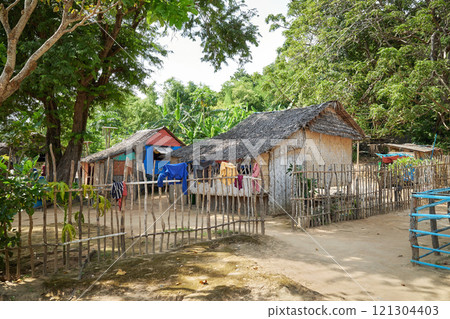 Huts in a village on a small island in the Philippines. Huts in a village on a small island in the Philippines. 121304403