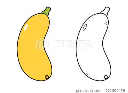 Cute funny yellow vegetable marrow waving hand character outline cartoon illustration coloring book. Vector hand drawn traditional cartoon vintage,retro, vegetable marrow. Isolated background Cute funny yellow vegetable marrow waving hand character outline cartoon illustration coloring book. Vector hand drawn traditional cartoon vintage,retro, vegetable marrow. Isolated background 121304459