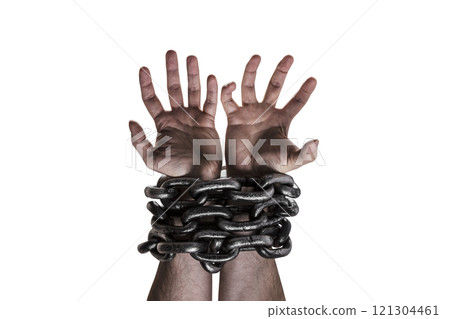 Two hands in chains isolated on white background with clipping path Two hands in chains isolated on white background with clipping path 121304461