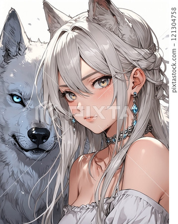Wolf hair girl 121304758