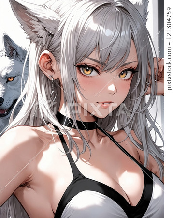 Wolf hair girl 121304759