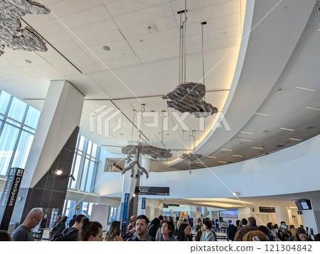 San Francisco, California, USA - 09.22.2024: Inside the terminal of San Francisco International Airport. Interior view of San Francisco International Airport. 121304842