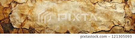 Old worn paper texture background, panoramic banner of vintage torn parchment. Concept of antique, web header, history 121305093
