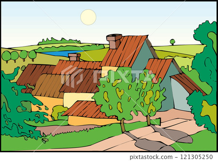 isometric farm with mills barn and silo hay fence and street lamp isolated illustration isometric farm with mills barn and silo hay fence and street lamp isolated illustration 121305250