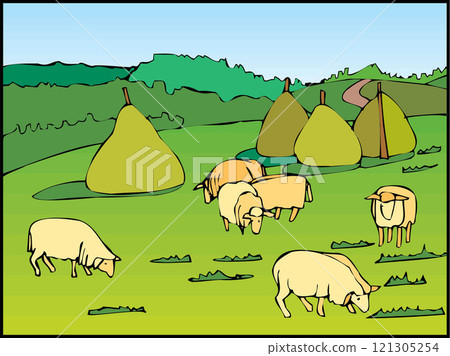 isometric farm with mills barn and silo hay fence and street lamp isolated illustration 121305254