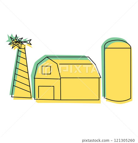 isometric farm with mills barn and silo hay fence and street lamp isolated illustration isometric farm with mills barn and silo hay fence and street lamp isolated illustration 121305260