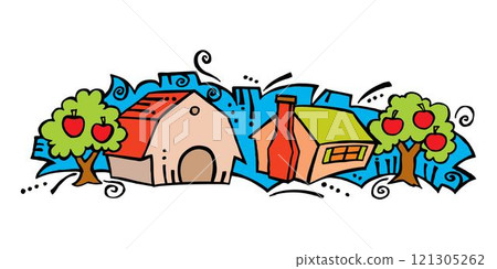 isometric farm with mills barn and silo hay fence and street lamp isolated illustration 121305262