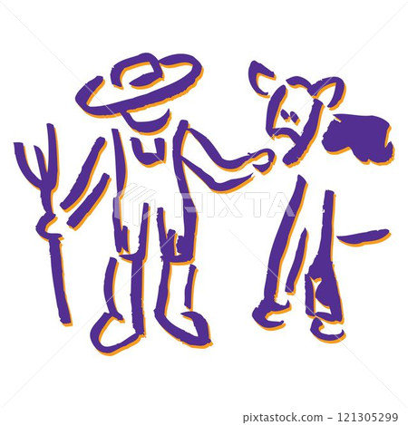 Farmer standing next to a cow on the farm vector design Farmer standing next to a cow on the farm vector design 121305299