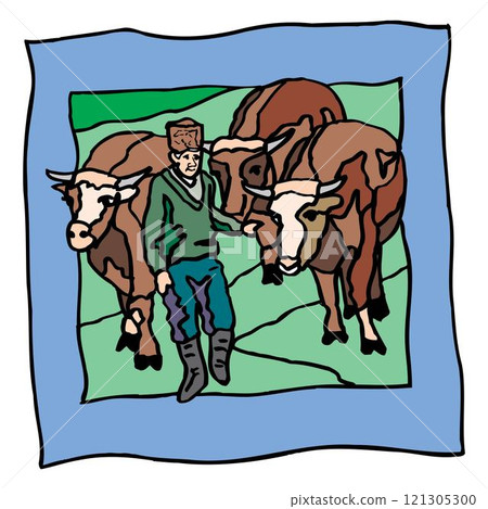 Farmer standing next to a cow on the farm vector design 121305300