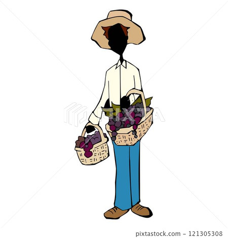 Grapes plantation during harvesting workers with baskets of ripe berries on green background isometric vector 121305308