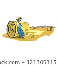 Farmer work with hay. Agriculture worker with hay pitchfork, rural harvesting flat illustration 121305315