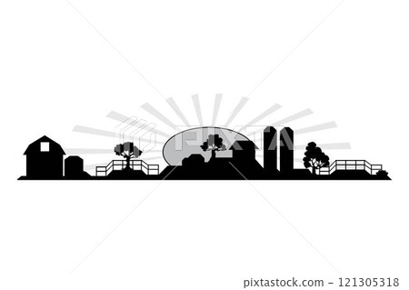 isometric farm with mills barn and silo hay fence and street lamp isolated illustration isometric farm with mills barn and silo hay fence and street lamp isolated illustration 121305318