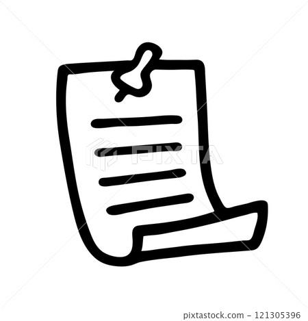 Doodle Post Note icon, paper piece with a pin Doodle Post Note icon, paper piece with a pin 121305396