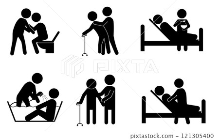 Silhouette illustration set depicting nursing care support 121305400