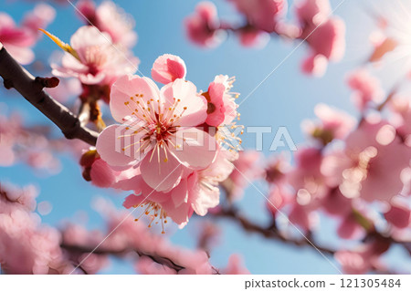 Red plum flowers against the blue sky Red plum flowers against the blue sky 121305484
